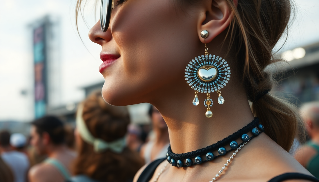 Stylish earrings for face shape showcased on a woman at an outdoor event