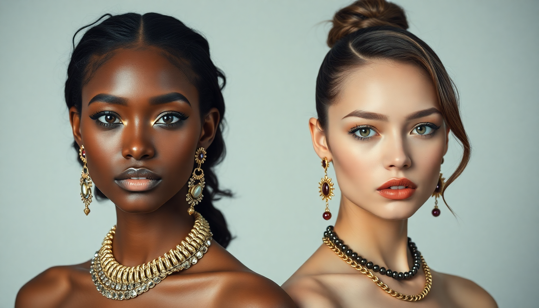 black female and white female models wearing trendy two-tone jewelry