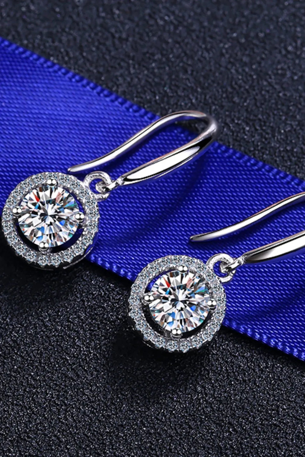 1 carat moissanite drop earrings with intricate halo design, perfect for elegant occasions