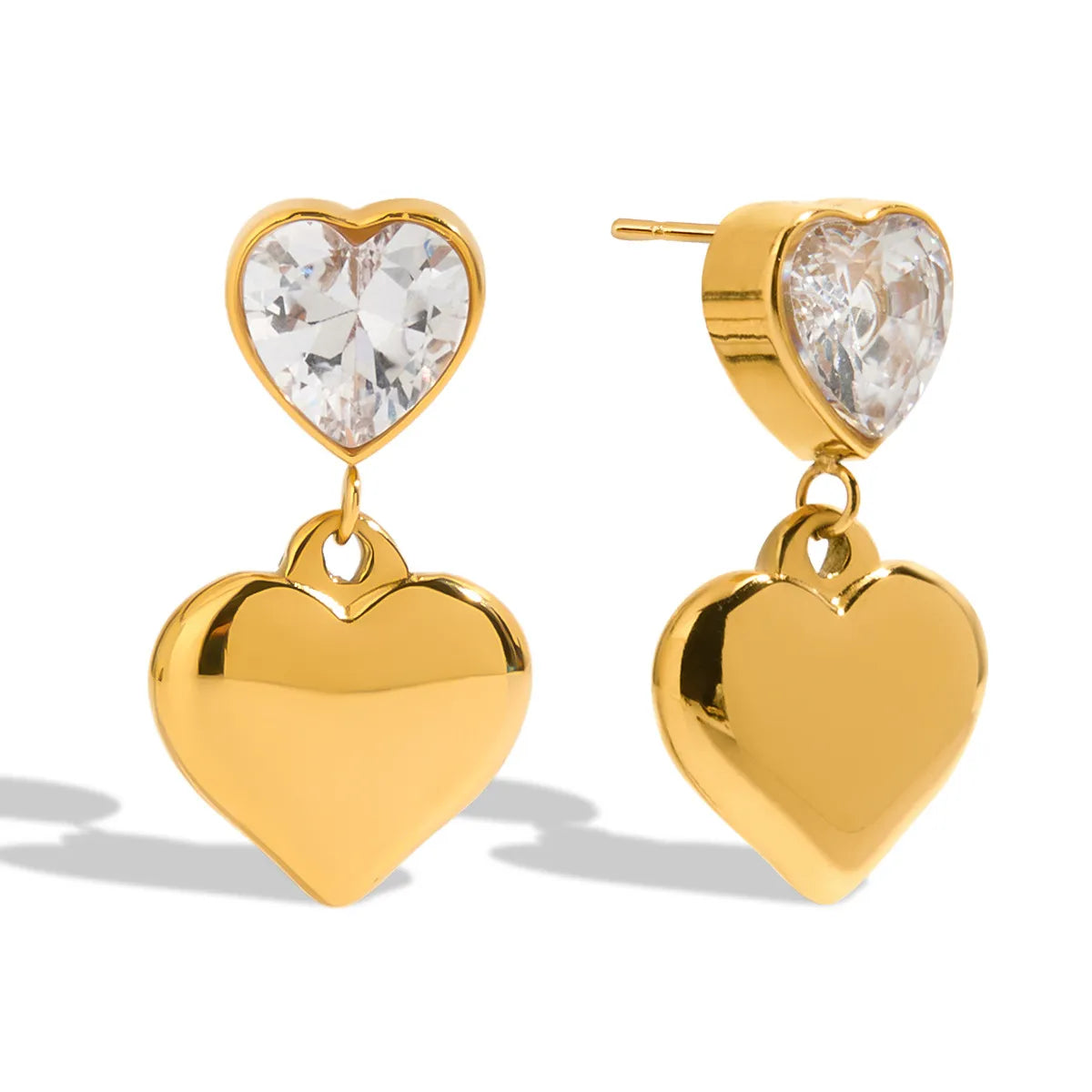 Trendsi 18K gold heart earrings with crystal accents for stylish elegance