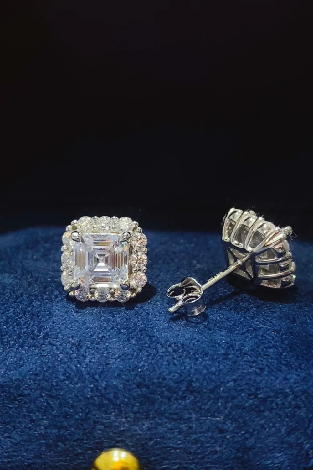 Elegant 2 carat moissanite earrings with a stunning square design and sparkling halo setting