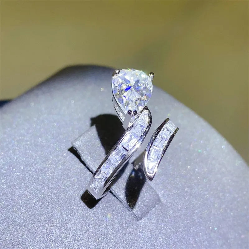Elegant 3 carat moissanite ring with a unique design and shimmering gemstones