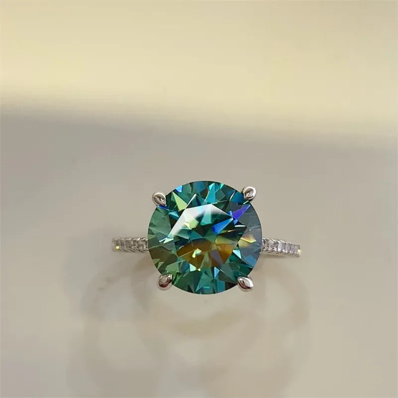 Stunning 5 carat moissanite ring with a colorful centerpiece and elegant band for special occasions