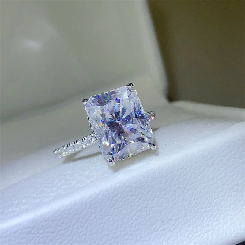 Elegant 5 carat moissanite ring with a stunning rectangular cut and delicate band