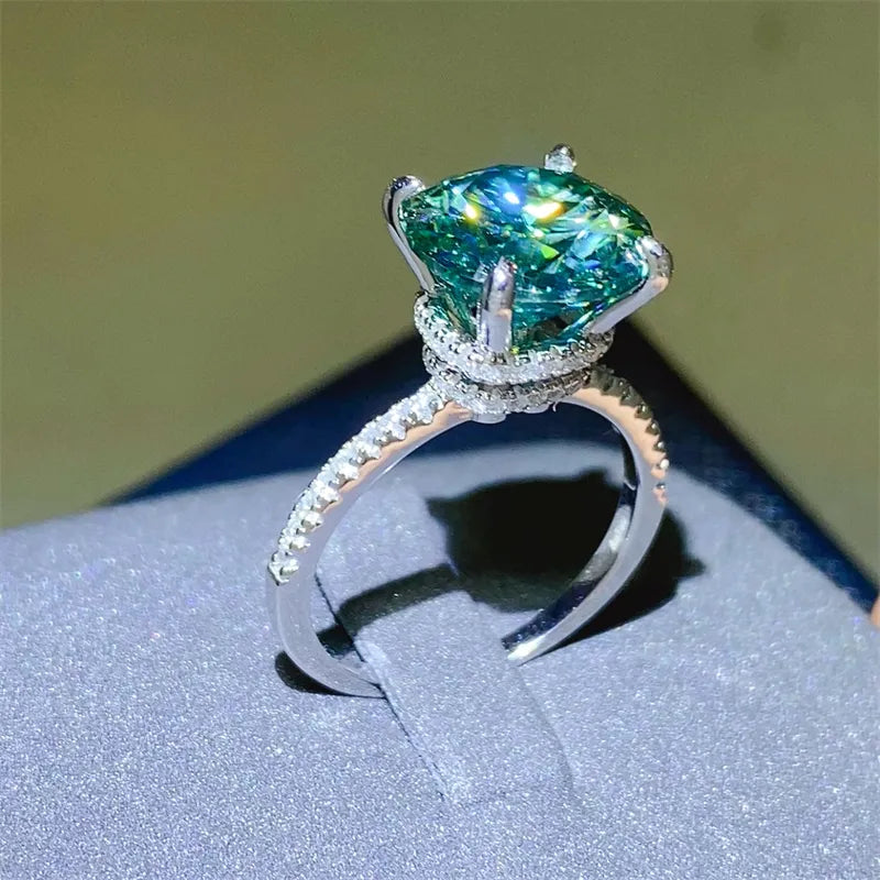 Stunning 5 carat moissanite ring in a silver setting with sparkling accents