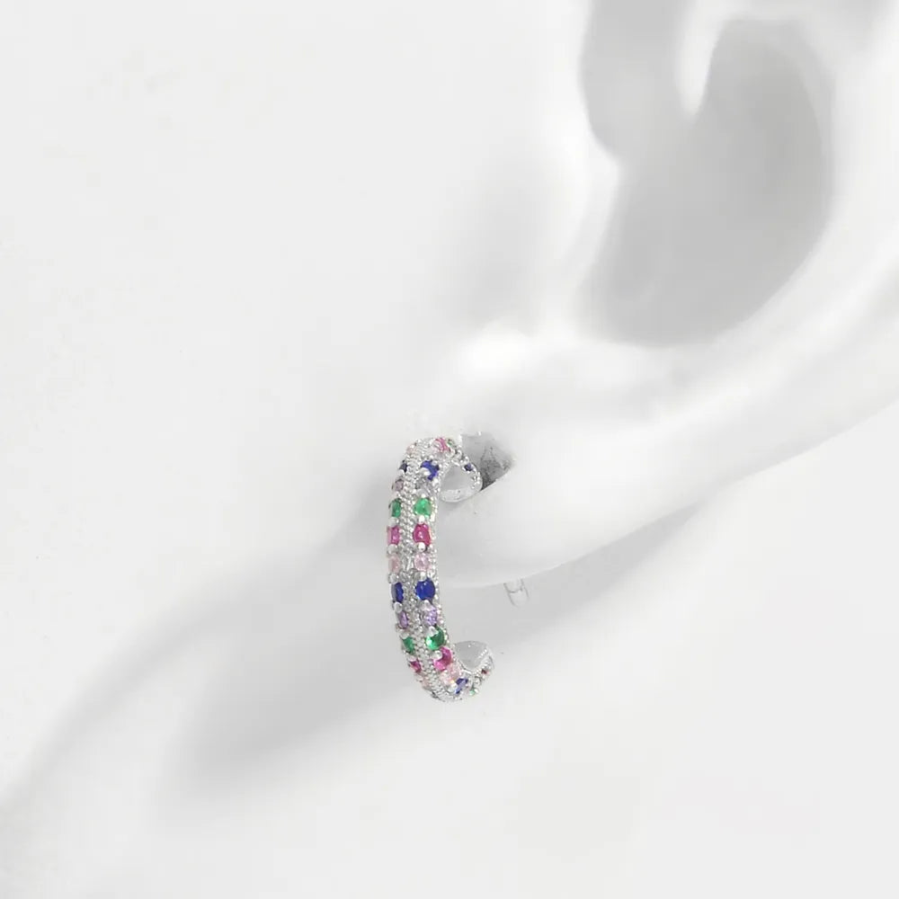 Trendy 925 sterling silver earrings featuring multi-colored gemstones for a stylish look
