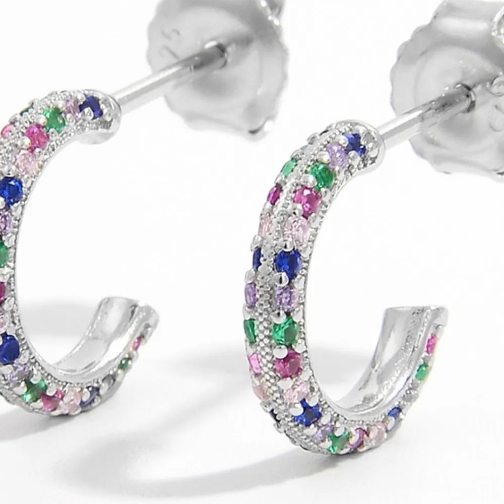 Colorful 925 sterling silver earrings with mixed gemstone accents in a chic hoop design
