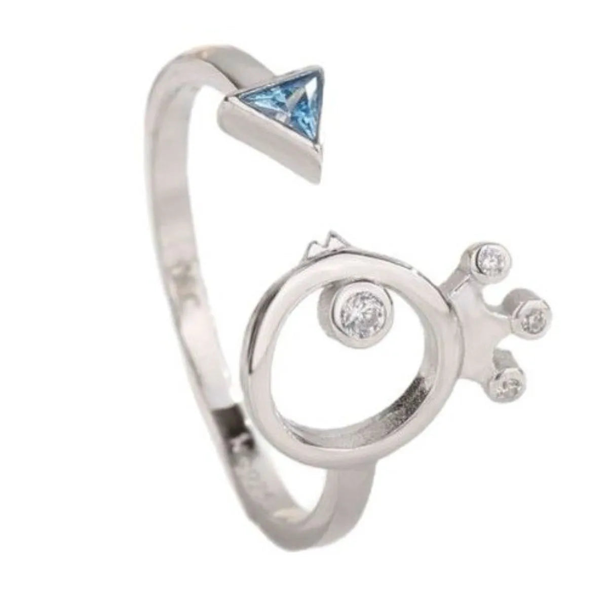 Trendy 925 sterling silver zircon ring with unique design featuring blue and clear gemstones