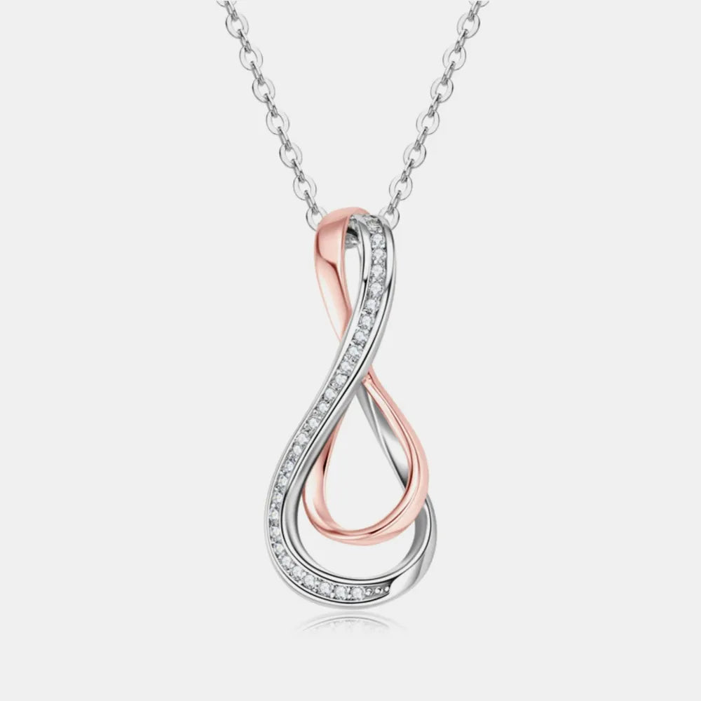 Trendsi elegant infinity necklace for women featuring intertwined silver and rose gold designs with sparkling accents