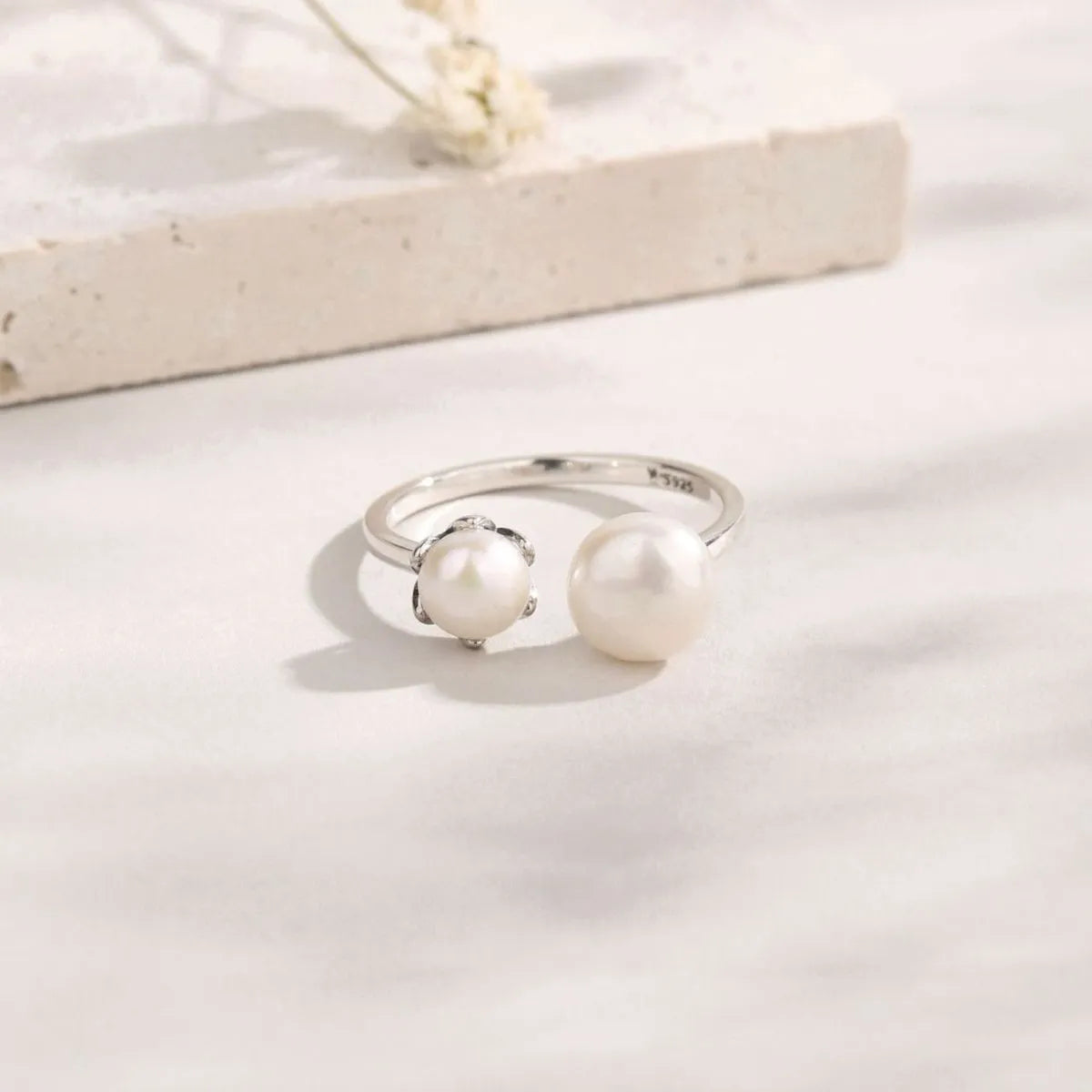 Trendsi Elegant Pearl Jewelry Double Pearl Ring in Silver with a Modern Design
