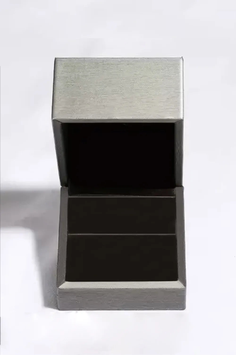 Elegant jewelry box for luxury moissanite jewelry with a sleek silver design and plush interior