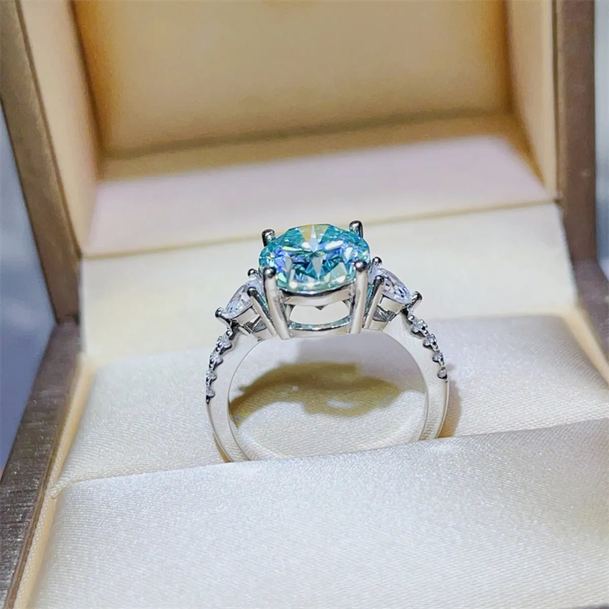 Elegant 5 Carat Moissanite Ring in Silver Setting with Sparkling Accents