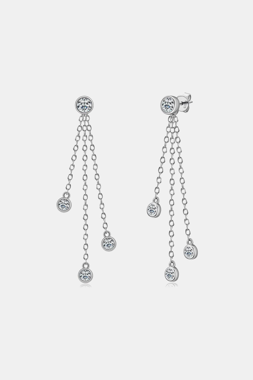 Elegant moissanite drop earrings with shimmering gemstones on delicate chains