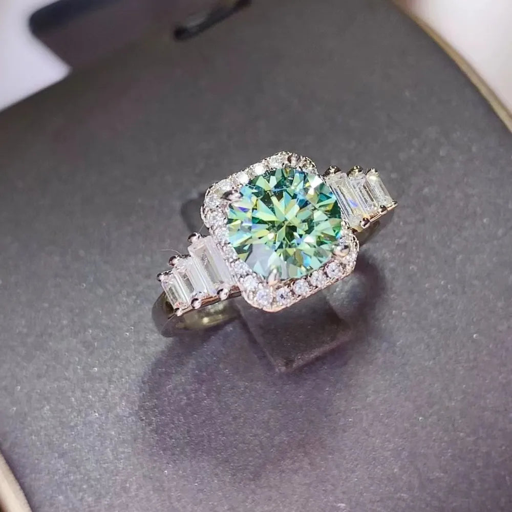 Elegant 3 carat moissanite engagement ring with sparkling accents and a vintage-inspired design