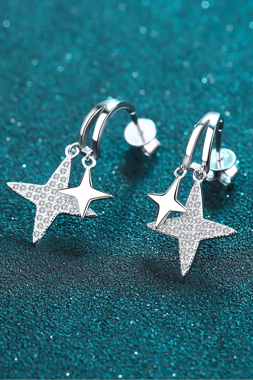 Trendy Moissanite Star Earrings in Silver with Sparkling Star Design for Elegant Looks