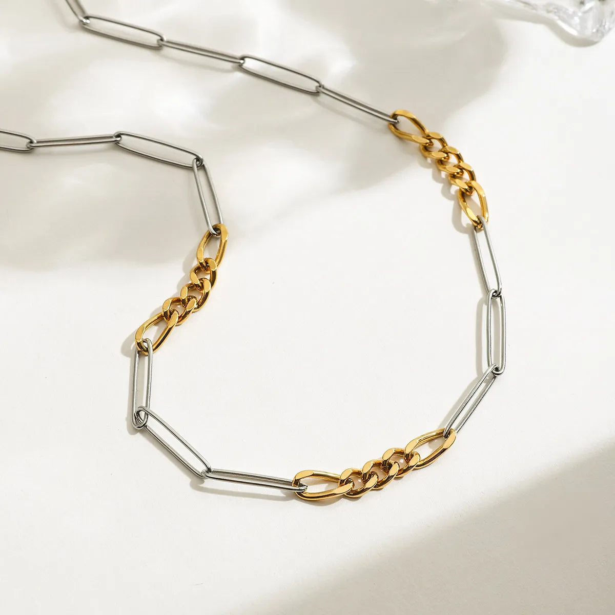 Trendsi two-tone chain link necklace featuring gold and silver links for a stylish look
