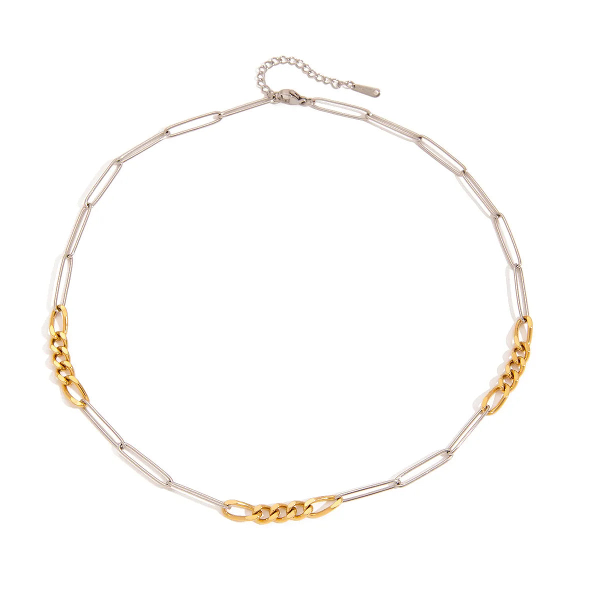 Stylish two-tone chain link necklace featuring silver and gold accents for a modern look