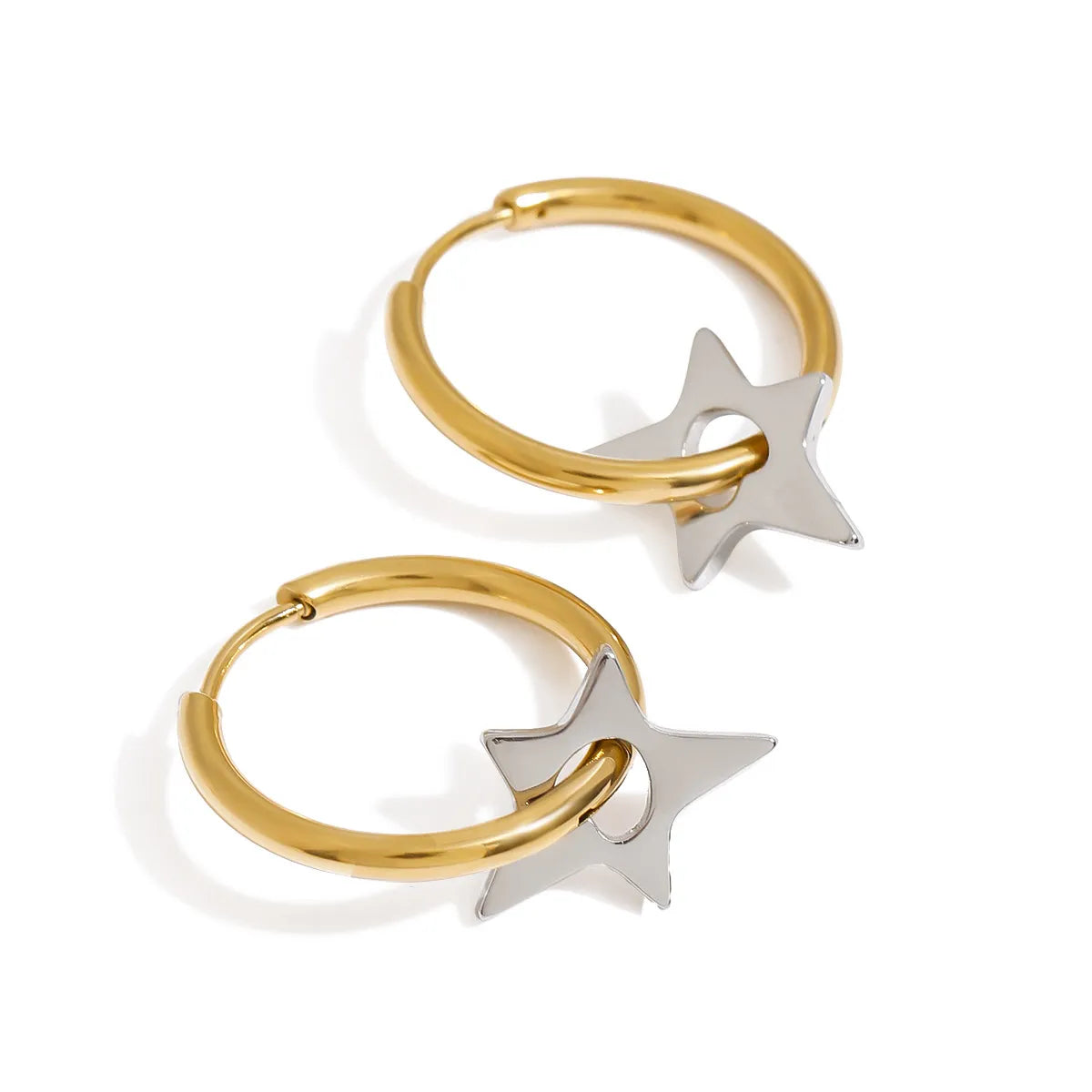 Trendsi two-tone star hoop earrings featuring gold and silver tones for a stylish look