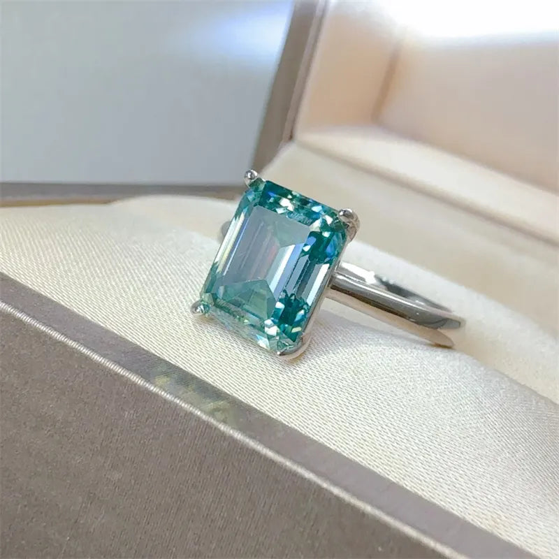 Unique rectangle gemstone ring featuring a large blue gemstone set in a sleek silver band