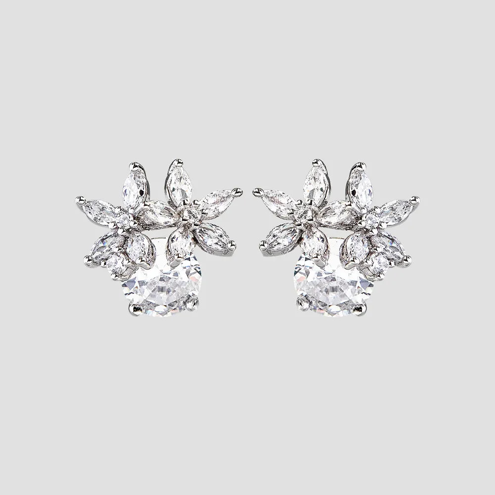 Elegant zircon flower stud earrings with a sparkling design for a chic look