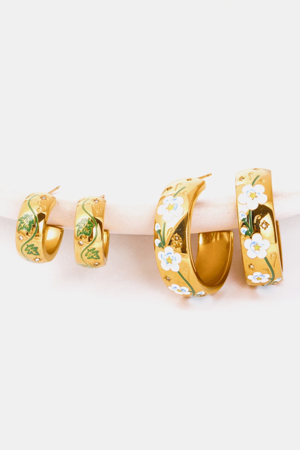 18K gold plated hoop earrings with floral designs for elegant everyday wear