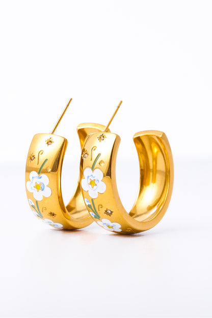 Trendsi 18K gold plated hoop earrings adorned with floral designs for stylish accessorizing