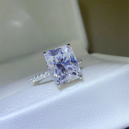 Elegant 5 carat moissanite ring with a stunning rectangular cut and delicate band