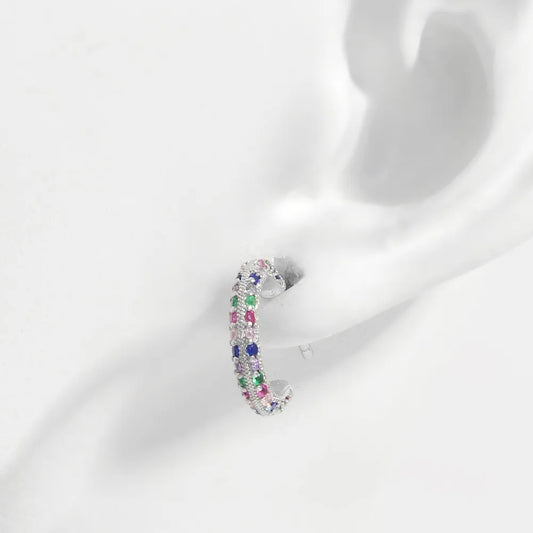 Trendy 925 sterling silver earrings featuring multi-colored gemstones for a stylish look