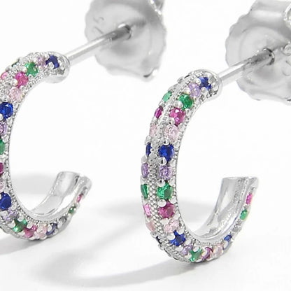 Colorful 925 sterling silver earrings with mixed gemstone accents in a chic hoop design