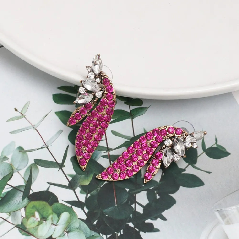 Trendy pink affordable fashion earrings with sparkling rhinestones for a stylish look