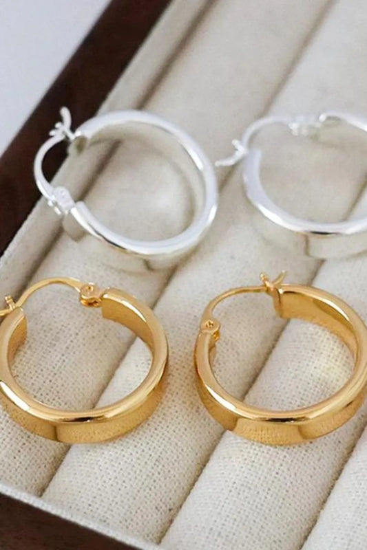 Affordable gold hoop earrings paired with silver hoops in elegant jewelry display