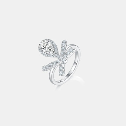 Stylish affordable moissanite rings featuring a tear drop design and sparkling detailing