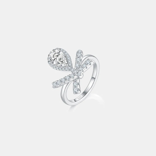 Stylish affordable moissanite rings featuring a tear drop design and sparkling detailing