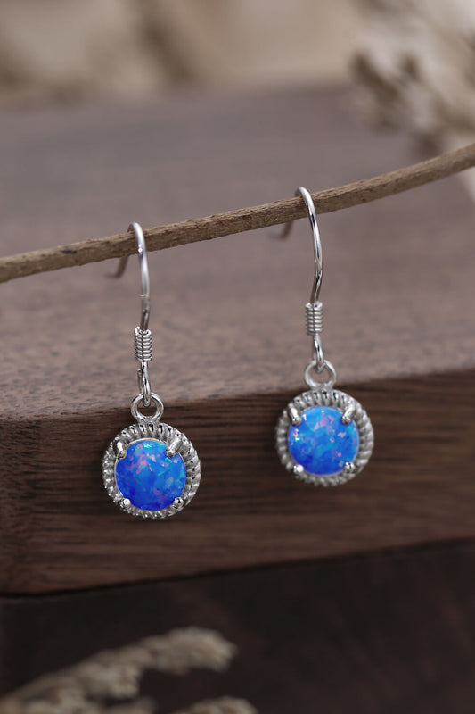 Trendsi blue opal drop earrings with intricate silver detailing and a classic design