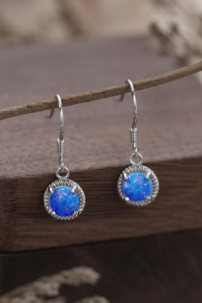 Trendsi blue opal drop earrings with intricate silver detailing and a classic design