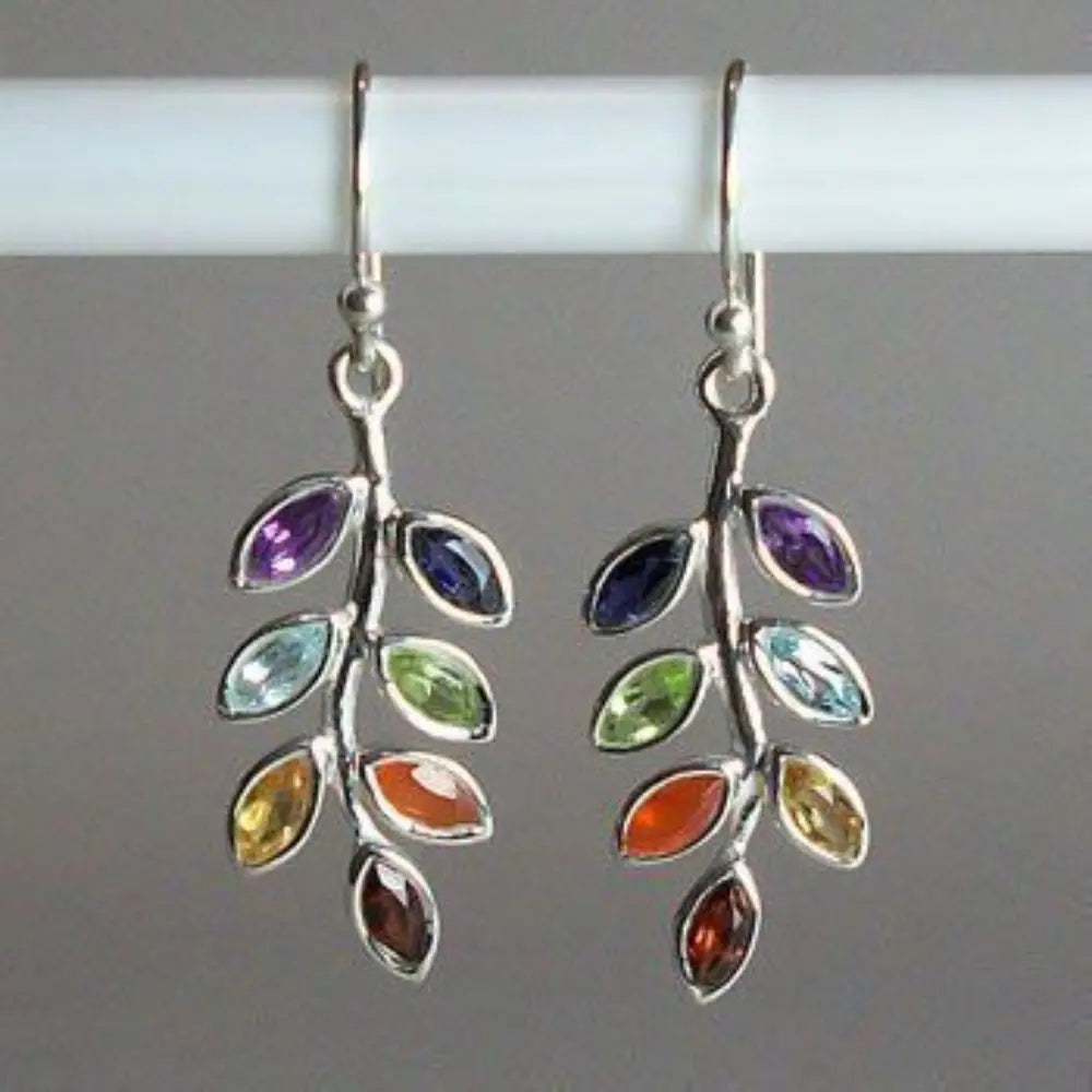 Trendsi boho leaf dangle earrings with colorful gemstones for a stylish accessory look