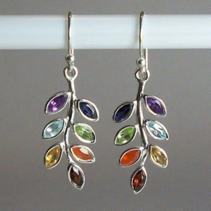 Trendsi boho leaf dangle earrings with colorful gemstones for a stylish accessory look