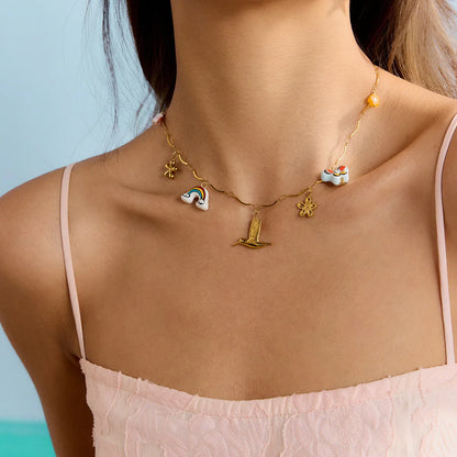 Trendy elegant gold pendant necklace featuring colorful charm designs for a stylish look