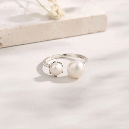 Trendsi Elegant Pearl Jewelry Double Pearl Ring in Silver with a Modern Design
