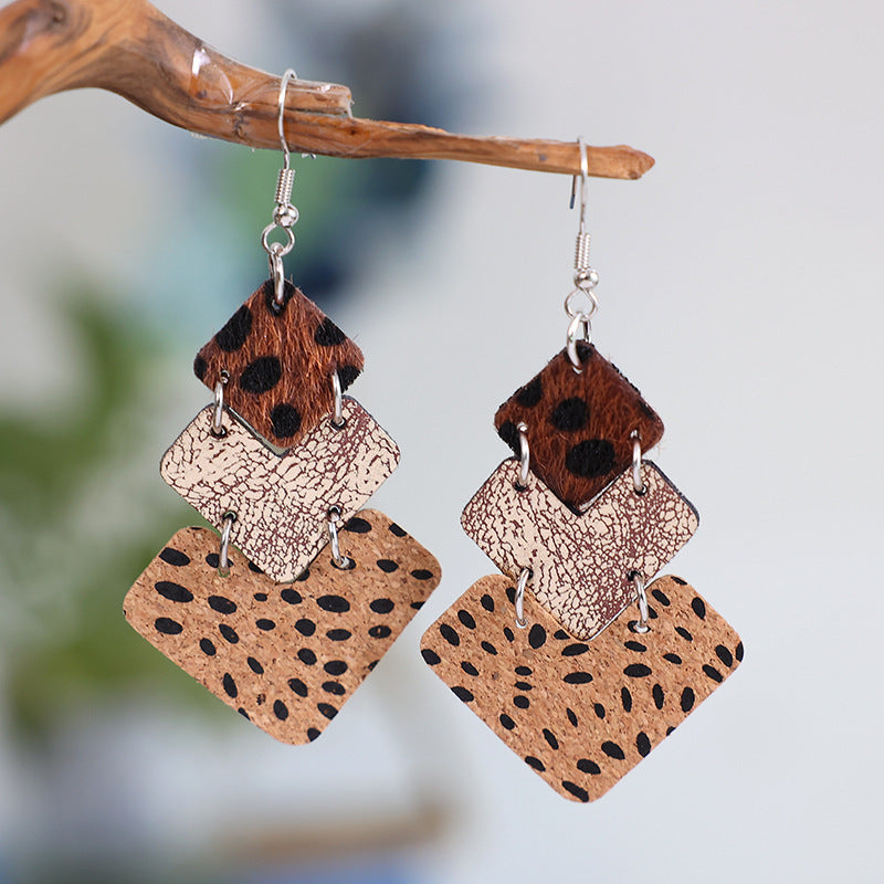 Trendy fashion earrings for women with layered leopard print and textured designs