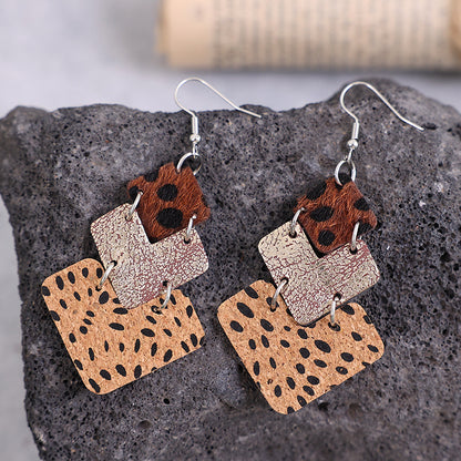 Trendy fashion earrings for women with layered animal print design in earthy tones