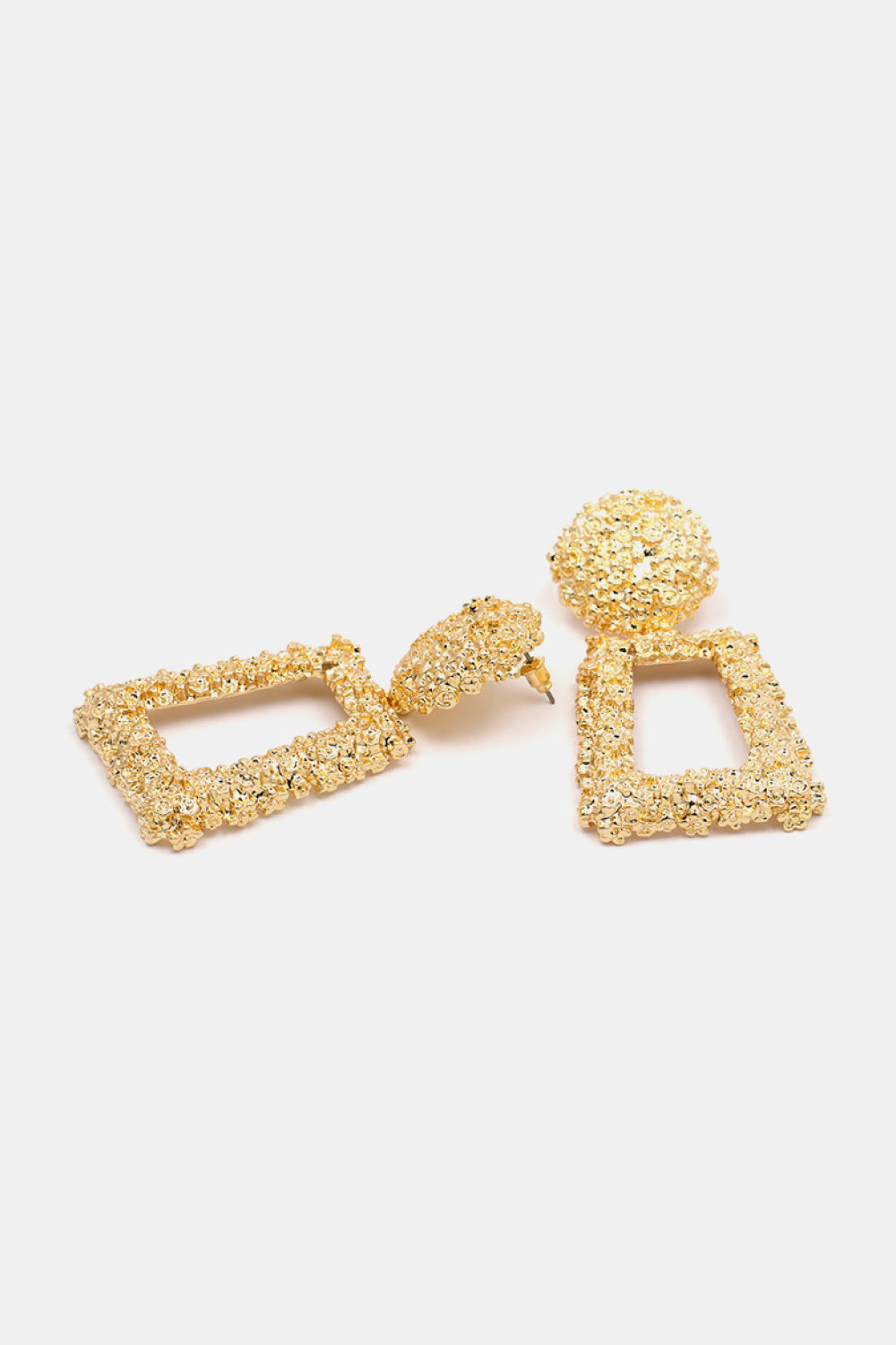 Trendsi geometric dangle earrings in gold with textured square and round designs for a chic look