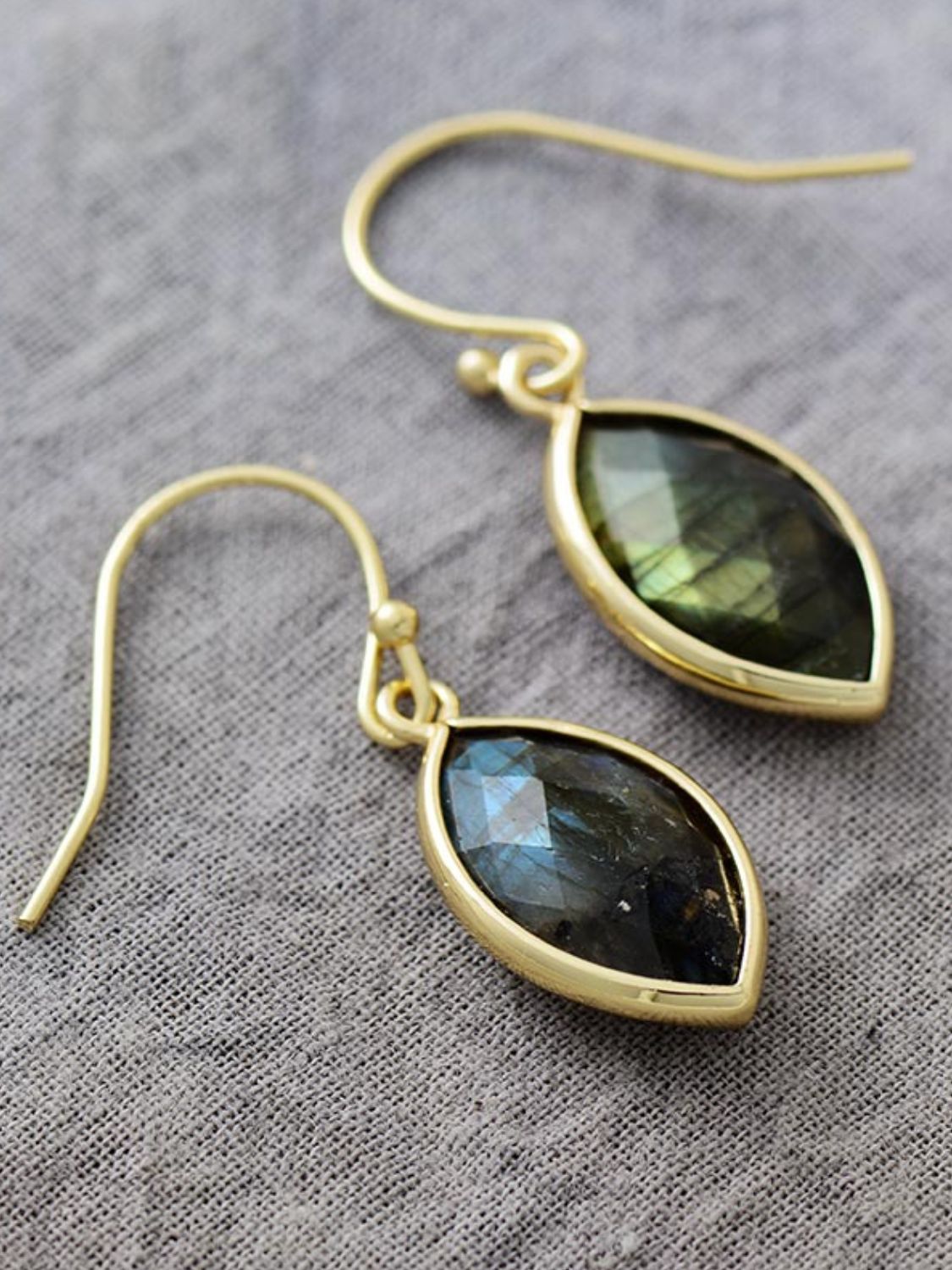 Trendsi geometric stone dangle earrings in gold with sparkling labradorite gemstones