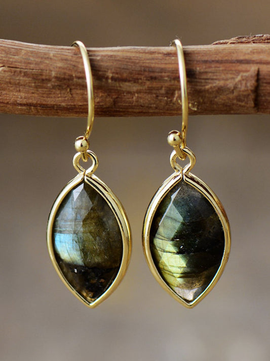 Trendsi geometric stone dangle earrings in gold with faceted labradorite stones