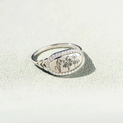Trendsi handcrafted gemstone flower ring featuring intricate floral engraving and a sparkling design