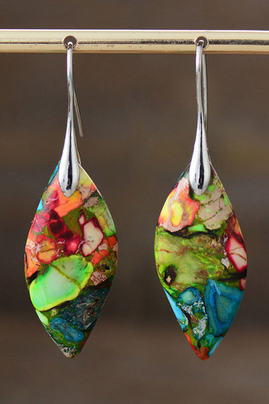 Trendsi handmade natural stone earrings with colorful patterns and sleek silver hooks