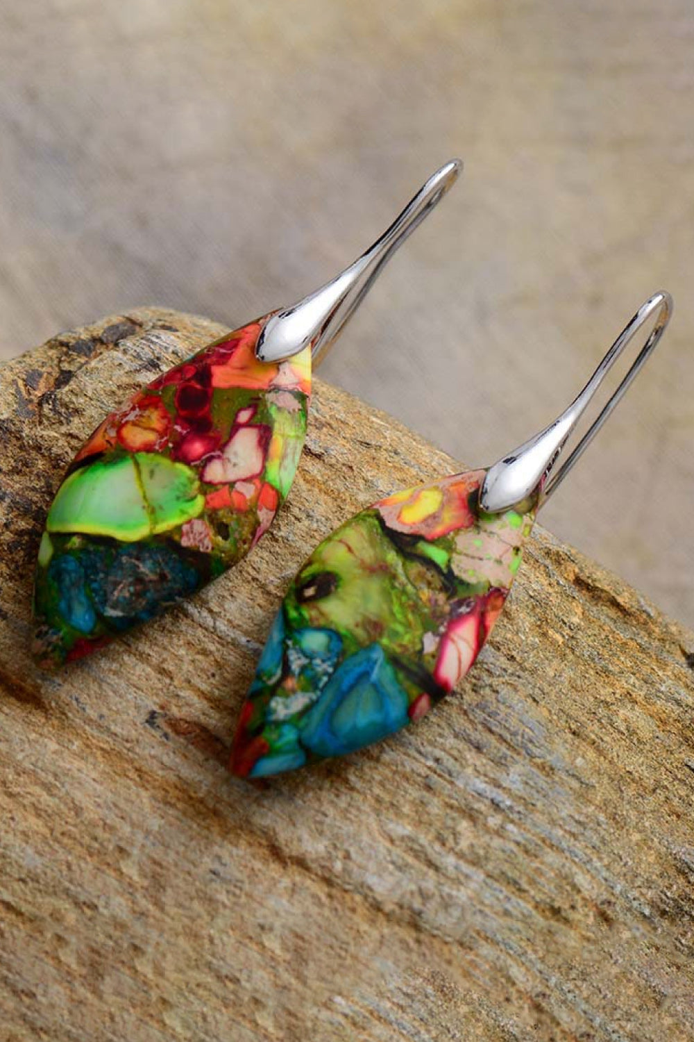 Colorful handmade natural stone earrings with unique patterns and lightweight design