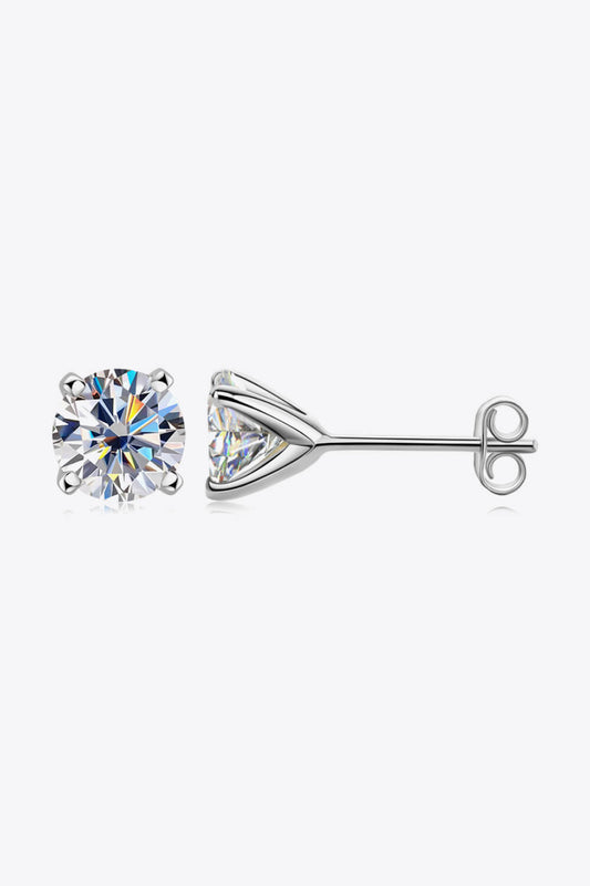 Elegant 1 carat moissanite stud earrings set in sterling silver with secure push-back closure