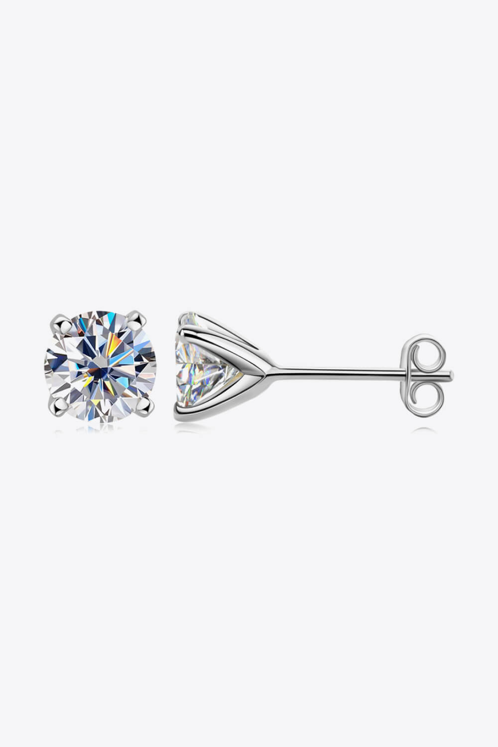 Elegant 1 carat moissanite stud earrings set in sterling silver with secure push-back closure