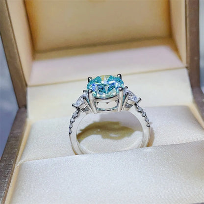 Elegant 5 Carat Moissanite Ring in Silver Setting with Sparkling Accents